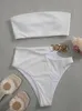 PeachTan Katı Bikini Yüksek Bel Mayo Kadın Zincir Mayo Kadınlar Bandeau 2 Parça Set Spor Mayo Nervürlü 220408