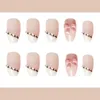 Uñas postizas, 24 Uds., parche para uñas con incrustaciones de diamantes de imitación y lazo, párrafo largo extraíble, manicura de moda, herramientas de arte DIY Prud22