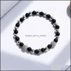 Link Chain Bracelets Jewelry Copper Beads For Women Men Prayer Lucky Wealth Healing Black Frosted Stone Fashion Dhsc1