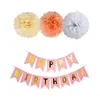 Party Decoration Rose Gold Birthday Party, Happy Banner, Confetti Ballonnen, Hangende Swirls, Papier Pom Poms Flowers Supplies