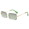 Lunettes de soleil 2022 Mode Summer Style Femelle Vert Brun Petit Rectangle Femmes Sans Monture Carré Lunettes de Soleil Pour Uv400