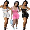 Baby Letter Rhinestone Tracksuits Women Summer Two Piece Shorts Set Sleeveless Cropped Vest Top Shorts Outfits Slim Sports Wears Pink White Black
