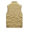 Gilet da uomo Gilet da uomo Khaki Cerniera Colletto alla coreana Giacca senza maniche Casual Gilet da uomo multitasche per abbigliamento Steampunk 2022 Kare22