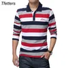 TFETTERS T-shirt da uomo autunno Motivo a righe Lettere Stampa maniche lunghe Camicia con colletto rovesciato Taglia grande M - 5XL 220325