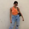 Sexy Womens Summer T shirt One Shoulder Crop Camisoles Women Ruched Short Tank Tops White Black Green Orange Cropped Cami Top Y2K