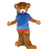 Costumi della mascotte dell'orso della maglietta rossa blu di Halloween Vestito del vestito del personaggio dei cartoni animati di alta qualità Vestito da festival all'aperto per feste di compleanno per adulti di Halloween