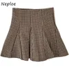 Neploe retro pläterade kjolar Kvinnor Höst Koreansk stil Mode Mini Skirt Kvinna Hög midja A-Line Mujer Faldas 220317