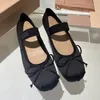 Luxury brands Women Mary Janes Shoes Butterfly Knot Silk Square Toe Ballet Flats