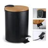 3/5L Wooden Flip Step Trash Can Garbage Rubbish Bin Waste Container Organizer for Bathroom Kitchen Office 220408