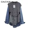GALCAUR Patchwork Striped Shirt For Women O Neck Long Sleeve Hit Color Oversized Loose High Street Blouses Female Clothing 210412