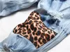 Punk Blue Retro Ripped Stretch Jeans Leopard Patch Hip Hop Pants New Casual Trousers