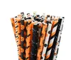 New Disposable biodegradable paper straw bar & Restaurant Halloween party decoration Ghost Jack-o-lantern 25 into the bag Pumpkin Party Event Supplies SN4797