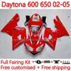 Bodys للدراجات النارية لـ Daytona600 Daytona650 02-05 Bodywork 148no.3 Cowling Daytona 650 600 CC 02 03 04 05 Daytona 600 2002 2003 2004 2005 ABS Fairing Kit Factory Red