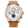 Men's Casual Watch Leather Strap Luminous Waterpro Sapphire Auto-Date Multifunction Chronograph Quartz Watch