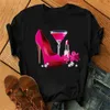 Rose Gold Wine Glasses Tshirts Women Shortsleeve Tee Shirt Wine Glass Funny T Shirts 90s Ulzzang Female Black Tops Tees 220527