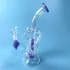 Fab Egg Hookahs Double Recycler Bong Turbine Percolator Heady Glass Water Bongs Purple Pink Green Oil Dab Rigs 14mm Female Joint Water Pipes HR319