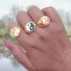 Cluster Rings Fashion Multicolor Heart Geometric For Women Girls Design Bagua Yin Yang Tai Chi Korean Party Jewelry GiftCluster