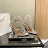 Mode-ontwerper sandalen dames hoge hiel sandaal wijnglas met strass riem hakken schoenen vierkant teen sprookje modeschoen