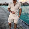 Män's Tracksuit Casual Short Sleeve Zipper Polo Shirt Shorts Set For Men Streetwear 2 Piece Sude Summer 220615
