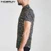 Incerun män kort ärm lapel skjorta avslappnad blommig blus män hawaiian strand toppar sommar leopard tryck tröjor camisa plus storlek 220623