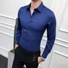 Wysokiej Jakości Mężczyźni Koszula Z Długim Rękawem Stałe Formalne Business Slim Fit Marka Man Dress S Społeczna Turn-Down Collar 6Colors 220322