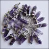 Kunst und Handwerk Streifen Amethyst Säule Naturstein Charms Chakra Heilung Pendum sechseckiges Prisma Anhänger DIY Hals Sports2010 Dhuvy