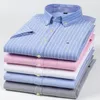 Herren-Sommer-Casual-Kurzarmhemd aus 100 % Baumwolle, dünnes Ox-Hemd, einzelne aufgesetzte Tasche, Standard-Passform, Button-Down-Karo-Streifenhemden 220401