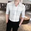 Männer Casual Hemden Britischen Stil Sommer Büro Für Männer Mode 2022 Halbe Hülse Plaid Slim Fit Business Formale Tragen Bluse männerMen's Eldd22