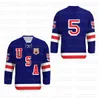 Mag C202 Mens Womens Youth 1960 Herb Brooks 5 USA Hockey Jersey مع Patch BorizCustom Jerseys مخصصة أي رقم اسم الشحن السريع