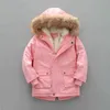 New Winter Jackets For Girls Plus Velvet Warm Jacket Thicken Fur Collar Hood Kids Windbreaker Outerwear 2-7Y Kids Clothing J220718