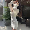 Flare Uzun Kollu Kadın Mini Elbise Pileli Dantelli Bandaj Rahat Autumm Fırfır Beyaz Wrap Kısa Bayanlar Elbiseler