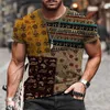 Erkek Tişörtler Erkek Yuvarlak Boyun T-Shirt 3D Baskı Retro Totem Desen Tasarımı Kısa Kol gevşek sokak moda gömlek 2022