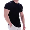 Camisa de manga curta sólida casual Men Gym Fitness Sports Camiseta de algodão masculino Bodybuilding skinny camise