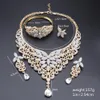 Dubai Gold Crystal Rhinestone Jewelry Set Brand Nigerian Wedding Woman Accessories Bridal Necklace Earring Ring Jewellry Set