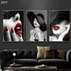 Immagini da parete donna moderna con labbra rosse sexy stampate su tela Poster donna moda per soggiorno Pittura decorativa da parete per la casa