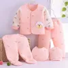 03M Soft born Infant Baby Suits Boy Girl ClothesTops Pants Bibs Hat 5PcsSet 100% Cotton Unisex Clothing Set For Baby Outfit 220815