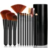 Solid Colors 12pcs Brushes Portable Makeup Brush Round Pen Holder Cosmetic Tool PU Leather Cup Container