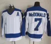 MI08 MENS 1980 Lanny McDonald Hockey Tröjor #7 #9 Blue Vintage Red Stitched Shirts C Patch