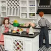 Poppenhuis Meubelminiaturen 1/12 Schaal Poppen Accessoires Keukenkast Set Houten Wastafel Kachel Teller Tiny House Mini Speelgoed