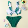 Onepiece Suits Girls Ruffle Bikini Swimsuit Kids Tropical Leaf Two Piece Children039s Badkläder Tie Up Bathing Suit 714 Years B8525720