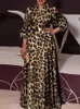 Vonda Women Summer Party Maxi Dress Retro Leopard Printed特大のサンドレスセクシーなランタンスリーブボヘミアンビーチLong Vestido 220531