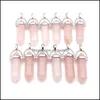 Charms Fashion Natural Pink Rose Quartz Stone Teardrop Pillar Shape Point Chakra Pendant For Necklace Earrings Jewelr Mjfashion Dhc1S