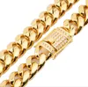 14k Gold Plated Gold Kuba Chain med vit diamantspänne kryptering halsband