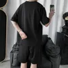 Mens Tracksuits Mens Hong Kong Style Retro Short Sleeve Sports Color Matching Summer Hip-Hop Baggy Shorts Wide Ben Pants