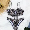 Damen-Bademode, Vintage-Leoparden-Bikini-Sets, Damen-Rüsche, sexy Tanga, zweiteilige Badeanzüge, Übergröße, Sommer-Strand-Badeanzüge