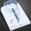 Chemise à col en porcelaine bleu et blanc hommes à manches longues coréen SlimFit chemises habillées décontractées couleur unie chemise blanche coton 220812