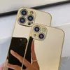 Luxe gouden zilveren kisten plateren geëlektroplateerde bling spiegel camera bescherming schokbestendige transparant Clear voor iPhone 13 12 11 Pro Max Mini XR XS X 8 7 Plus