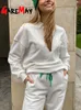 Spring Tracksuit Casual Womens Trouser Suit Blue Sweatshirt Cotton 2 Piece Sets Womens Outfits Oversize Wide Pants for Women 220801