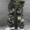 Calça masculina camuflagem cargo homens casuais calças folgadas bolsões bolsos táticos no estilo tático homem reto de roupas