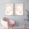 Affiches personnalisées avec nom de bébé, rose, pour chambre de fille, peinture sur toile, dessin animé de cygne, images murales pour enfants, Art 220614